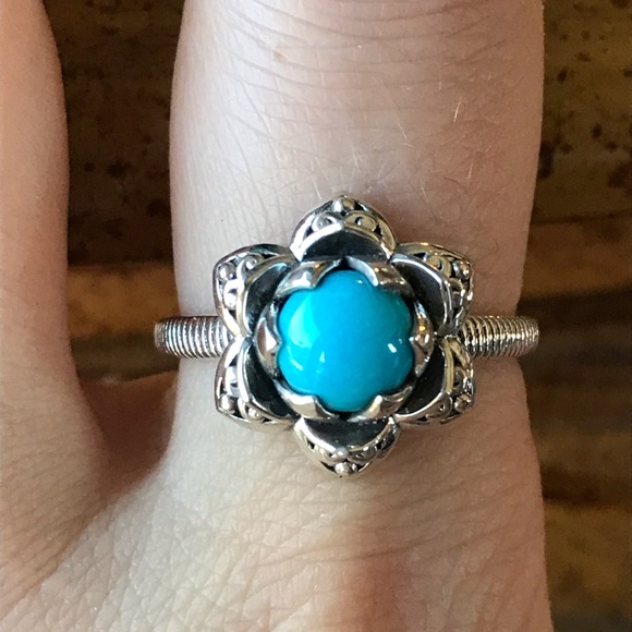 Artistic Sleeping Beauty Turquoise Sterling Silver Lotus Ring - Picture 1 of 8